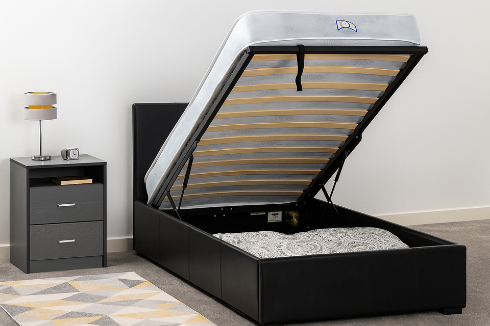 Single Leather Ottoman Bed with Storage – Stylish & Space-Saving