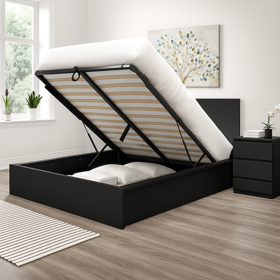 Double Leather Ottoman Bed with Storage – Sleek & Modern Design