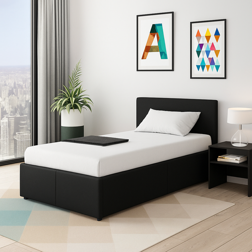 Single Leather Ottoman Bed with Storage – Stylish & Space-Saving