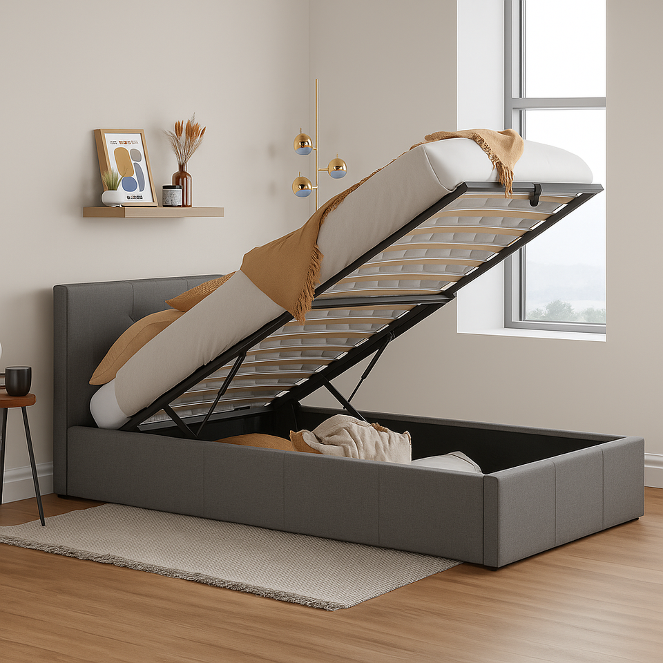 Single Leather Ottoman Bed with Storage – Stylish & Space-Saving