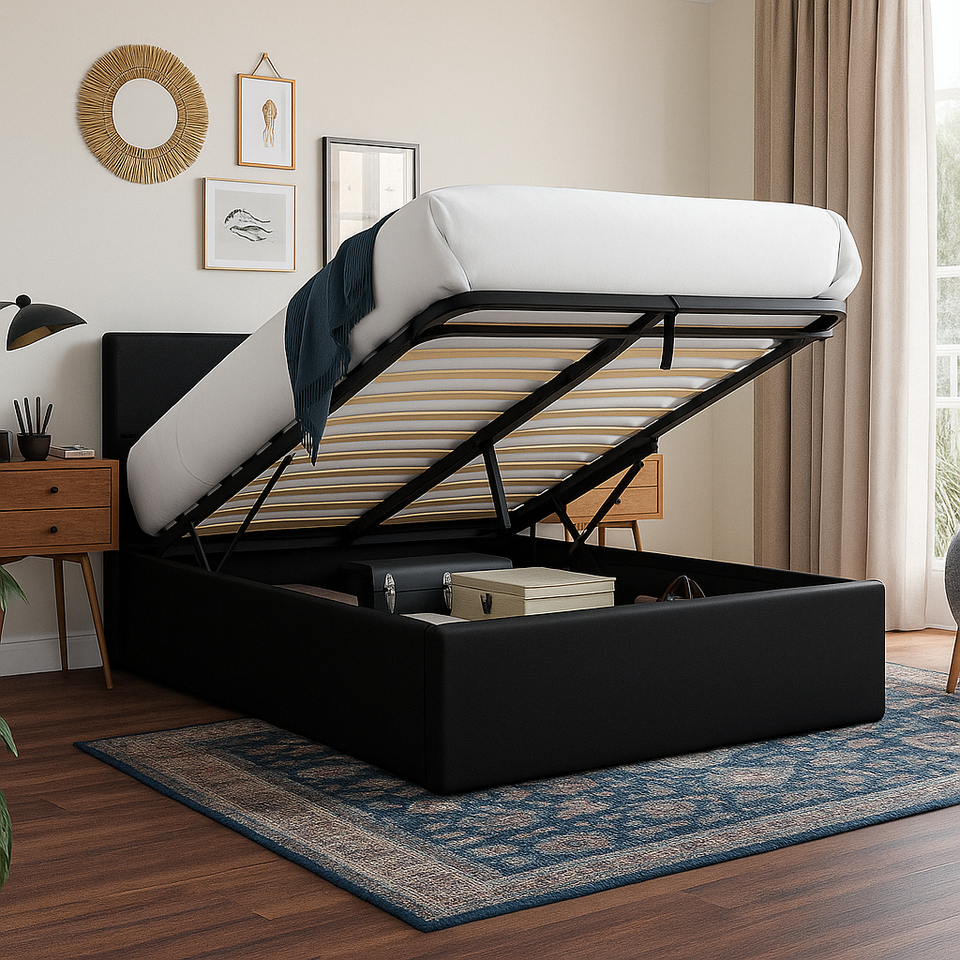 King Size Leather Ottoman Bed with Storage – Luxury & Function Combined
