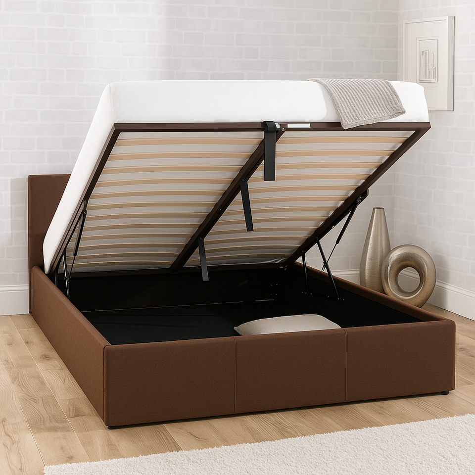 Double Leather Ottoman Bed with Storage – Sleek & Modern Design