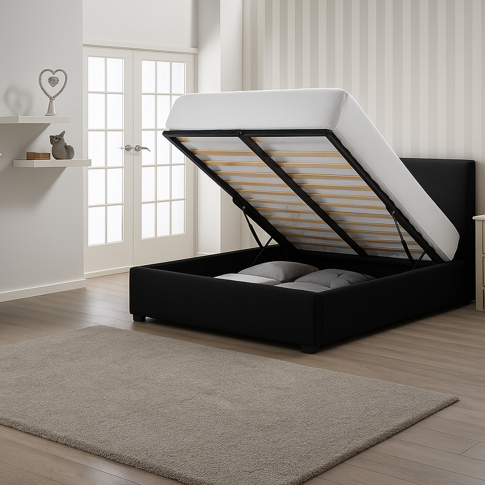 Double Leather Ottoman Bed with Storage – Sleek & Modern Design