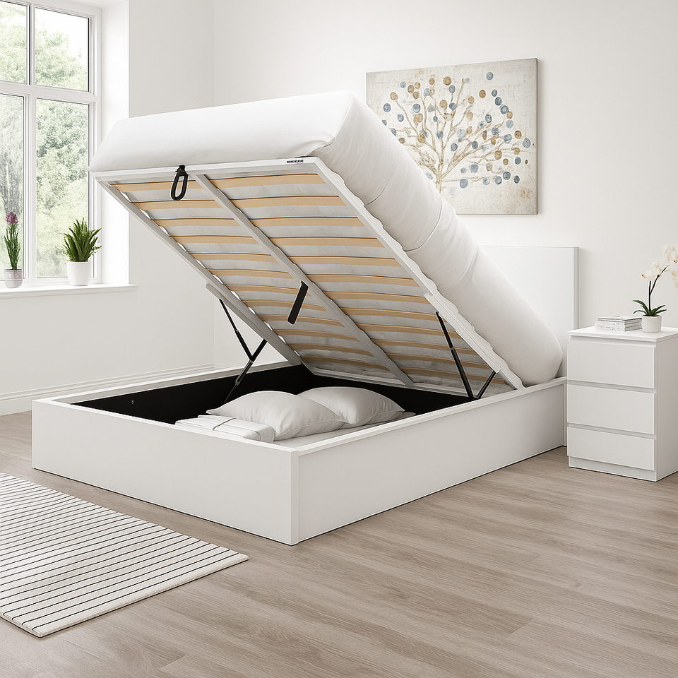 Double Leather Ottoman Bed with Storage – Sleek & Modern Design